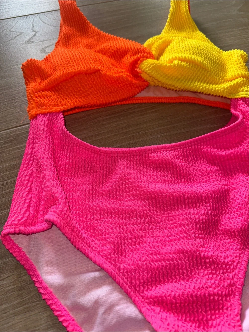 Kids Colorblock One-Piece Swimsuit - Neon Pink, Yellow & Orange